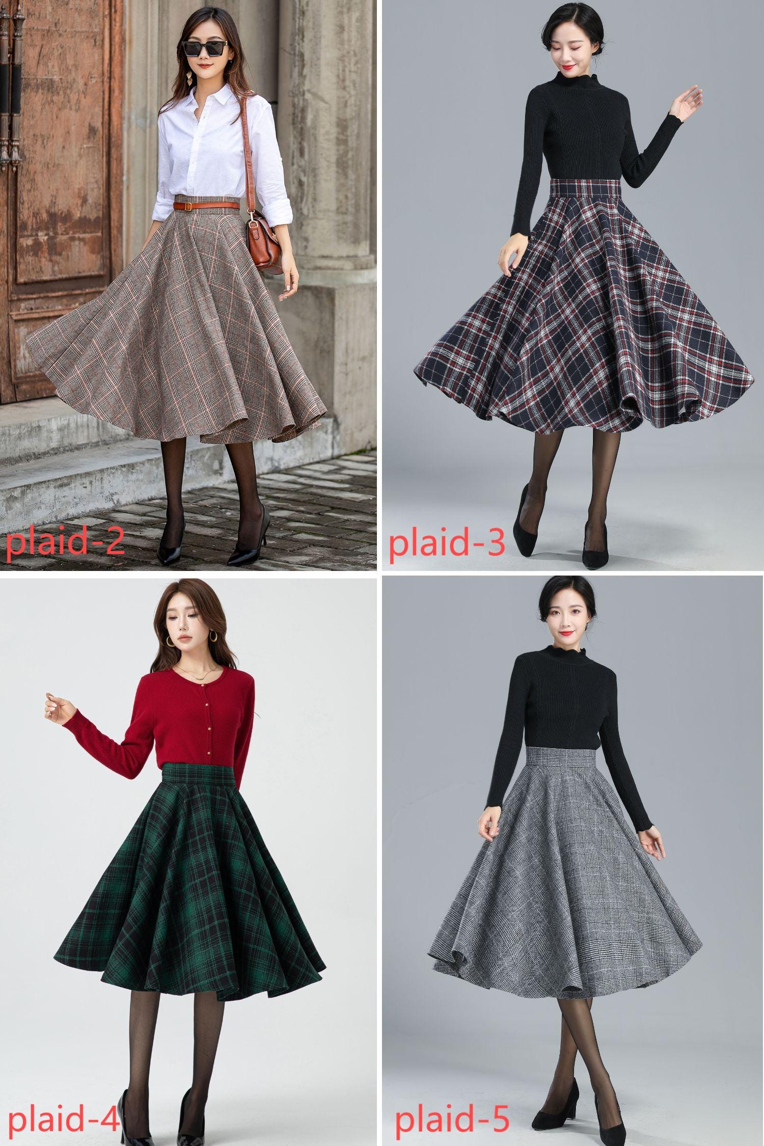Wool Skirt, Midi Plaid Wool Skirt, Circle Wool Skirt, Swing Wool Skirt, Midi Plaid Wool Skirt, Circle Wool Skirt, Swing