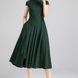 Vintage Dress, Fabulous Fit and Flare Dress, Linen Midi Dress, Cap ...