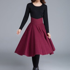 High Waist Flared Midi Skirt in Red, Wool Skirt, Circle Skirt, Knee ...