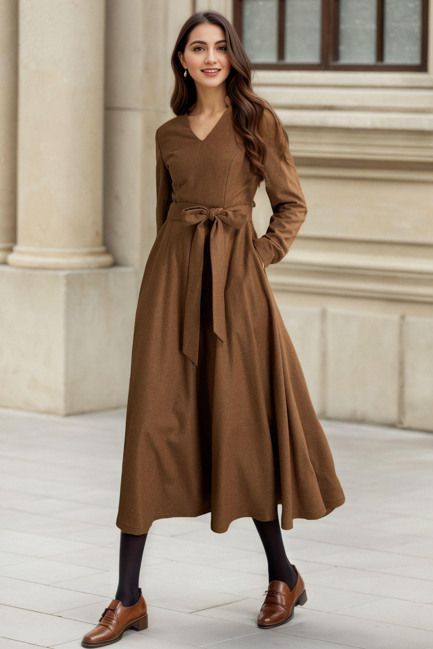 green emerald velvet dress Tova Chocolate High-Neck Long-Sleeve Maxi Dress – Club L London main image 1