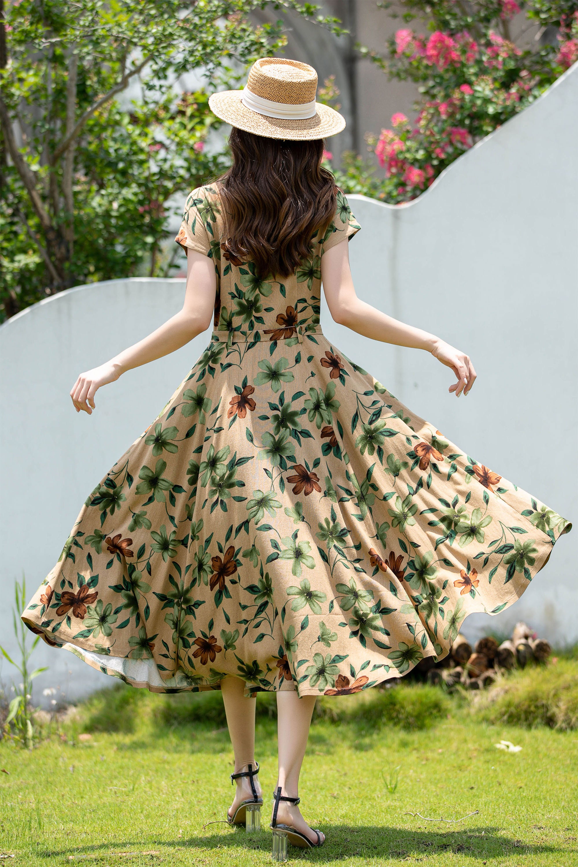 Floral Linen Shirt Dress, Linen Shirt Dress, Midi Linen