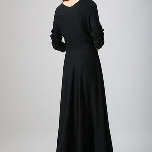 Linen dress, Long sleeve Linen Maxi dress with pockets, Women Linen dress, Black Linen dress, Spring autumn dress, Custom dress 0793 image 6