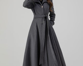 Gray Long Wool Coat, Warm Winter Wool Coat, Wool Coat Women, Retro Wool Swing Coat, Midi Wool Coat, Handmade Wool Coat, Xiaolizi 4516# Gray Long Wool Coat, Warm Winter Wool Coat, Wool Coat Women, Retro Wool Swing Coat, Midi Wool Coat, Handmade Wool Coat, Xiaolizi 4516#
