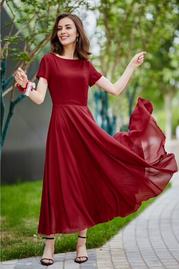 etoll. ベロアロゼットフレアドレス バーガンディー M