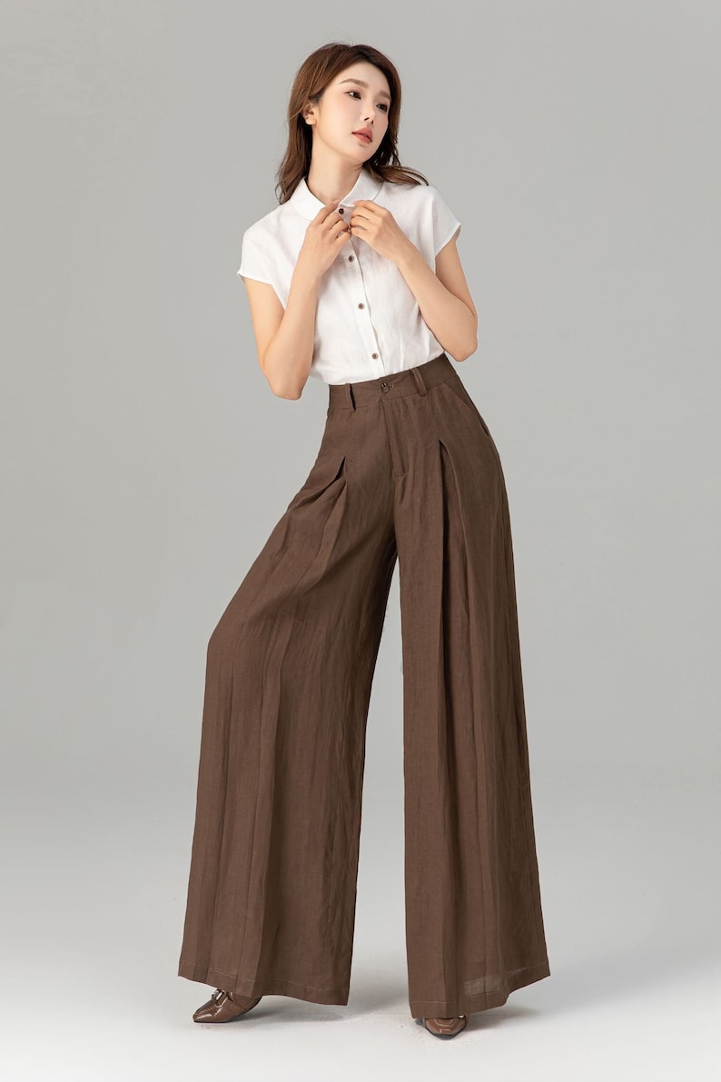 Breezy Linen Wide-Leg Pants for Ultimate Comfort and Style, Womens Long linen pants, Linen trousers, Custom Linen pants, Xiaolizi 4918 image 2