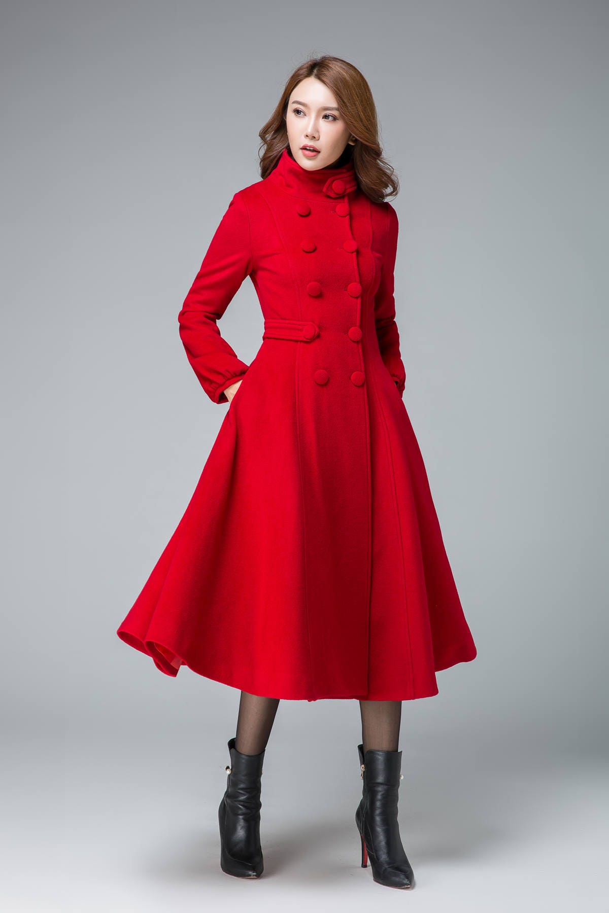 Red coat wool coat winter coat warm coat fit and flare | Etsy
