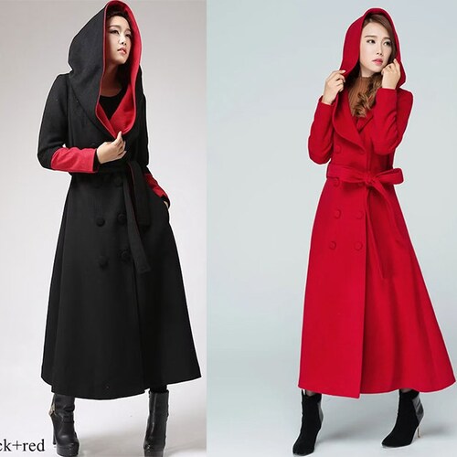Women Military Winter Wool Coat With Hood Long Wool Trench - Etsy