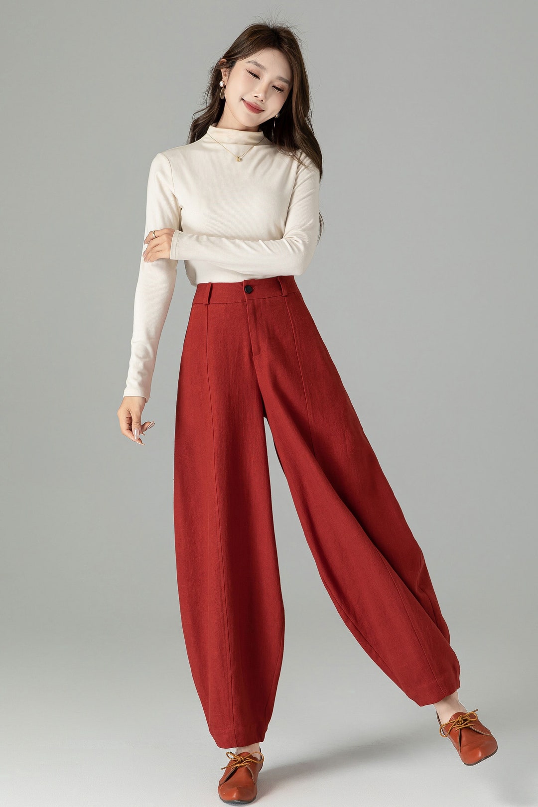 Red Linen Pants, Linen Baggy Pants, Womens Pants With Pockets, Casual