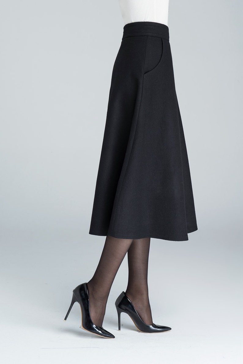 A line Midi skirt, Midi wool skirt, wool skirt, woman skirt, black winter skirt, fitted skirt, handmade skirt, warm winter skirt 1636 image 6