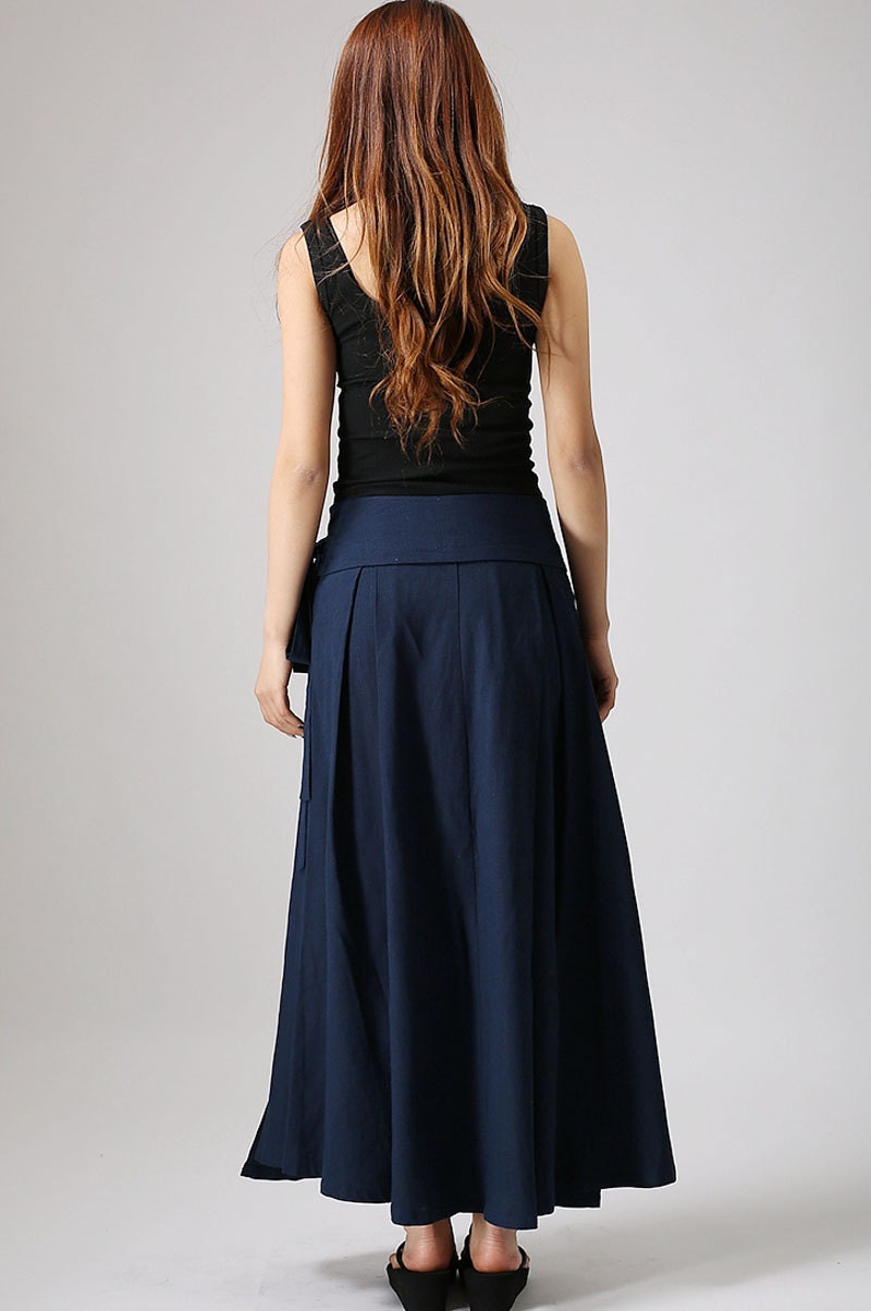 Navy wrap maxi skirt cheap