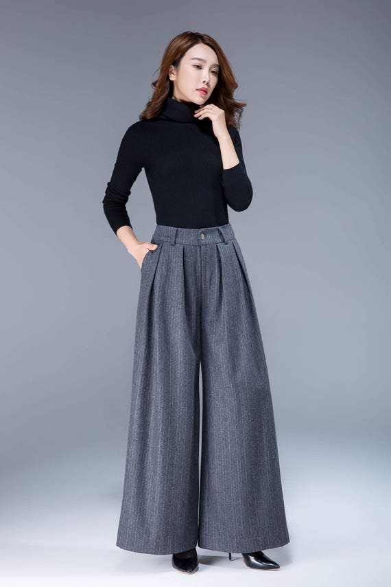 wool pants women wide leg pants loose pants gray pant maxi | Etsy