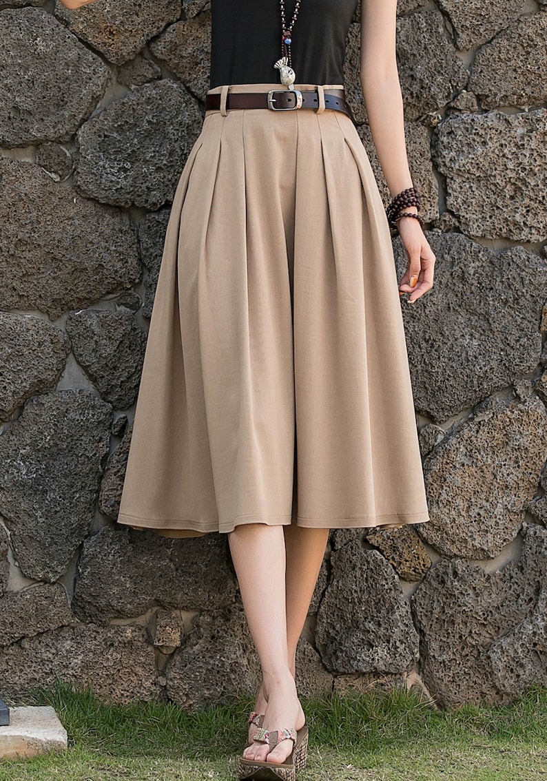 Pleated swing midi skirt, Midi Linen Skirt, Swing Linen Skirt With Pockets, Womens Skirt, A Line skirt, Xiaolizi, Handmade skirt 2882 image 6