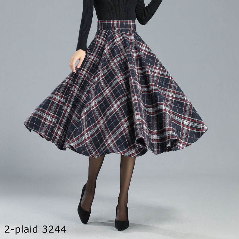 Plaid Wool Skirt Women, Tartan Wool Circle Skirt, High Waist Wool Skirt, Flared Winter Autumn Skirt with Pockets, Swing Wool Skirt 3167 2-plaid 3244