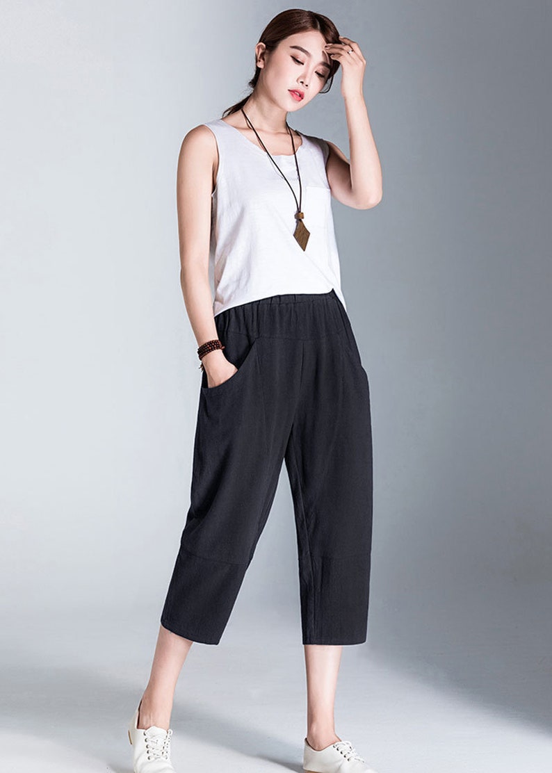 Summer women's cotton linen Capris Plus size Linen Pants | Etsy
