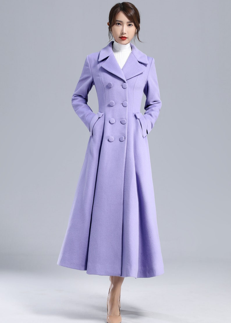 Vintage Inspired Purple Wool Coat, Long Wool Coat Women, 50s Princess Coat, Double Breasted Coat, Warm Winter Coat, Swing Fitted Coat 3232 image 4