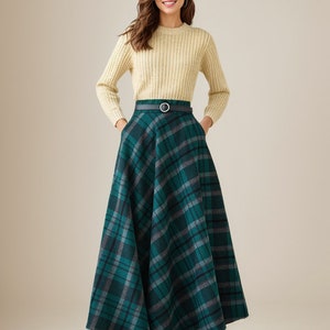 Vintage Woolen Plaid Long Skirt main image 1