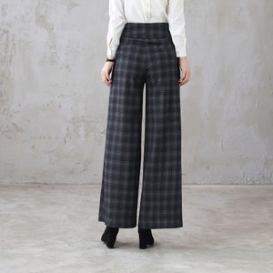 Long Plaid Wide Leg Wool Pants, Vintage Inspired Women's Pants, High Waist Pants with Pockets, Baggy Pants, Plus Size Pants Xiaolizi 3124 image 4