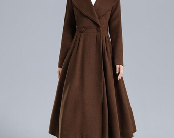 Vintage Inspired Black Long Wool Princess Coat, Fit and