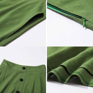 Button-Down Linen Midi skirt, A-Line swing skirt, Linen skirt, Green skirt, Women skirt, High waisted Skirt with pockets, Summer skirt 2368 image 8