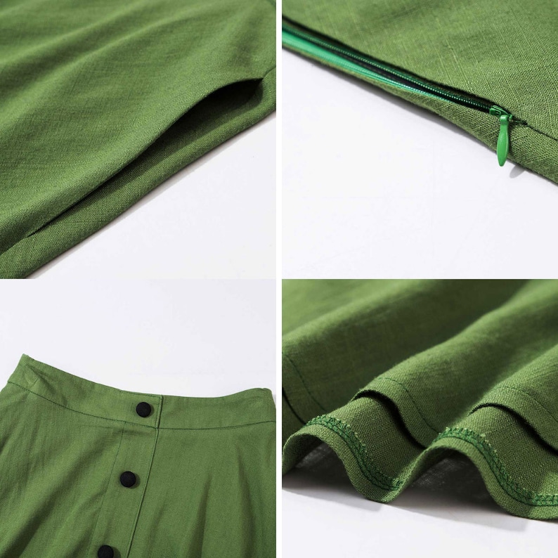 Button-Down Linen Midi skirt, A-Line swing skirt, Linen skirt, Green skirt, Women skirt, High waisted Skirt with pockets, Summer skirt 2368 image 8