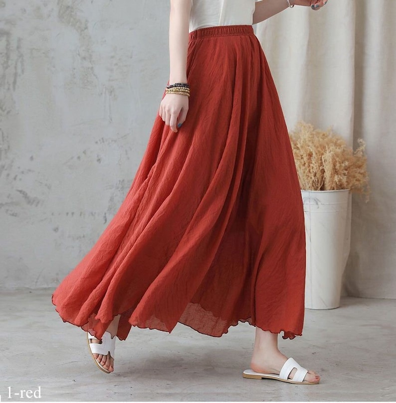 Long Maxi Skirt for Women, Bohemia Pleated Skirt, Circle Skirt, Plus Size Cotton Skirt, Retro Flowy Swing Skirt, Full Summer Skirt 2744 1-red