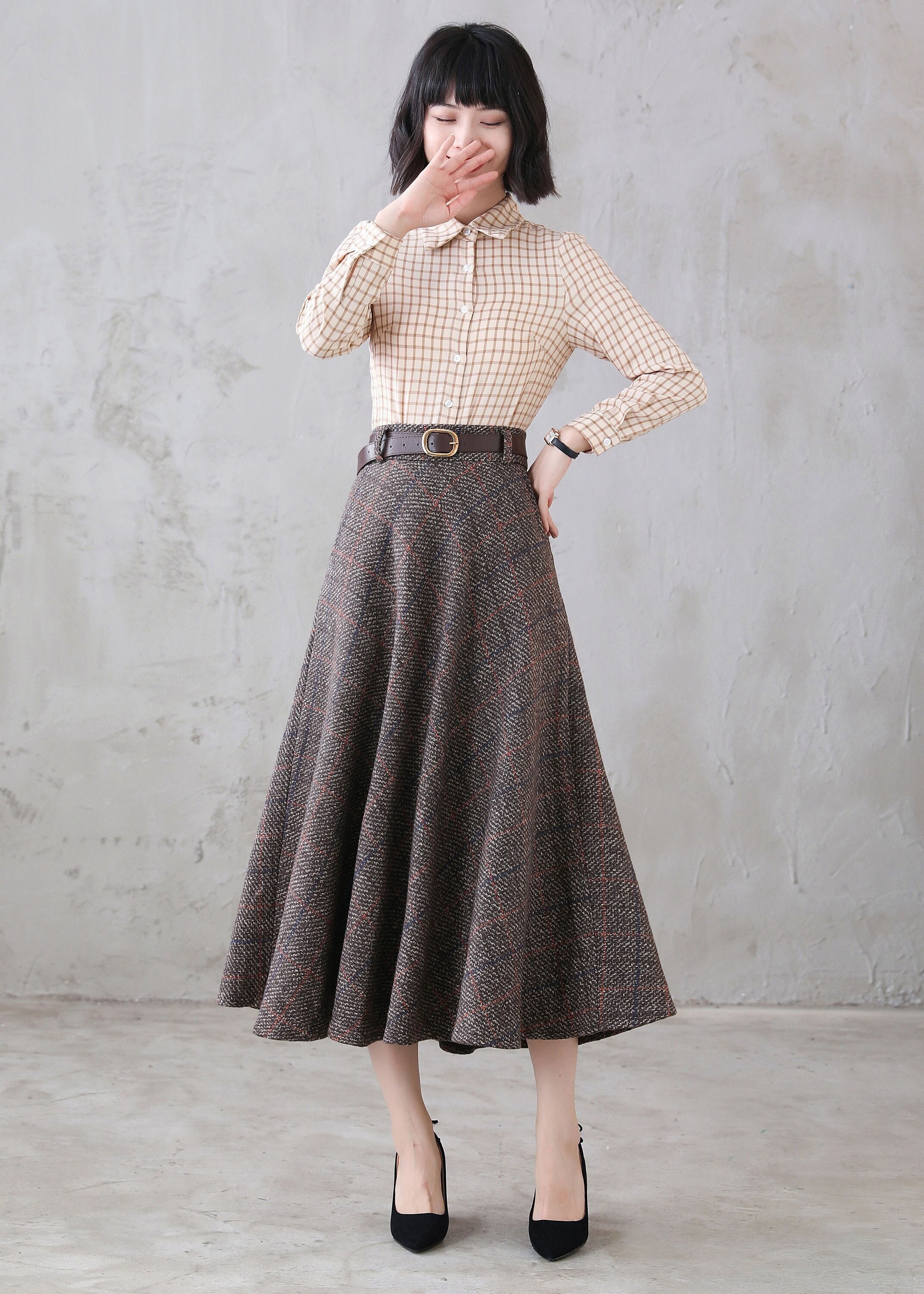 Long Wool Skirt Women, Plaid Midi Skirt, Plus Size Wool Long Wool Skirt Women, Plaid Midi Skirt, Plus Size Wool