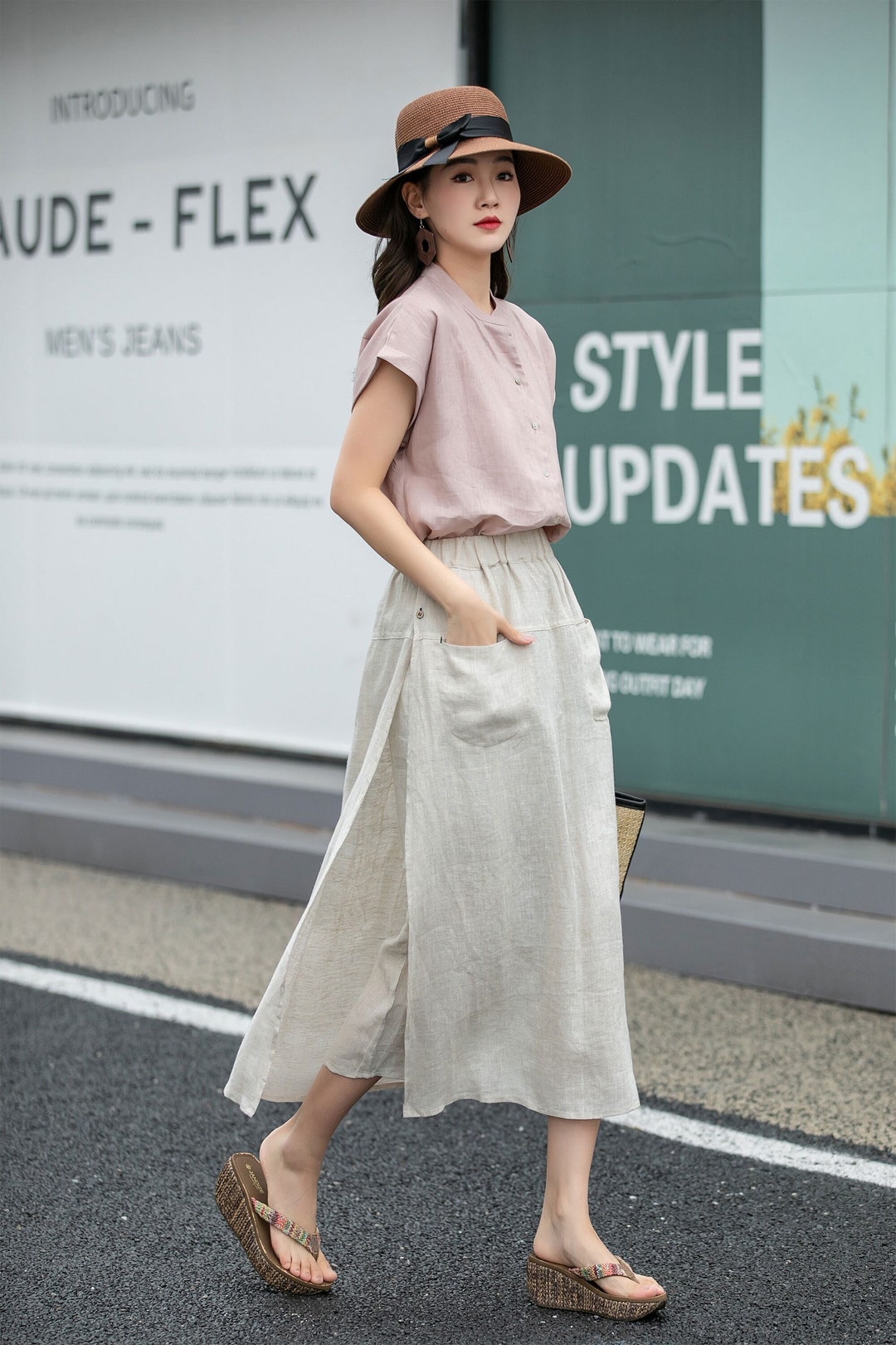 Midi Aline Linen Skirt Jicama main image 1