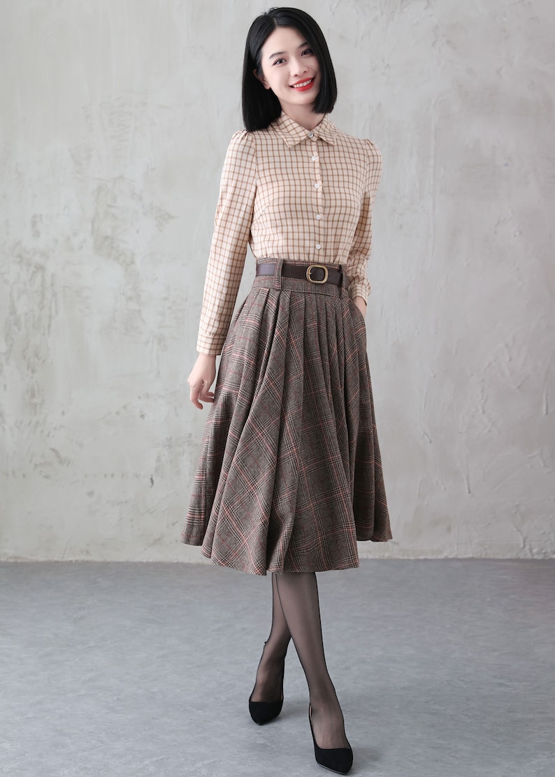 Midi Wool Skirt, Wool Plaid Skirt, Winter Circle Wool Skirt, Swing Skirt, A-Line Midi Skirt, High Waist wool Skirt, Handmade Skirt 3839 image 6
