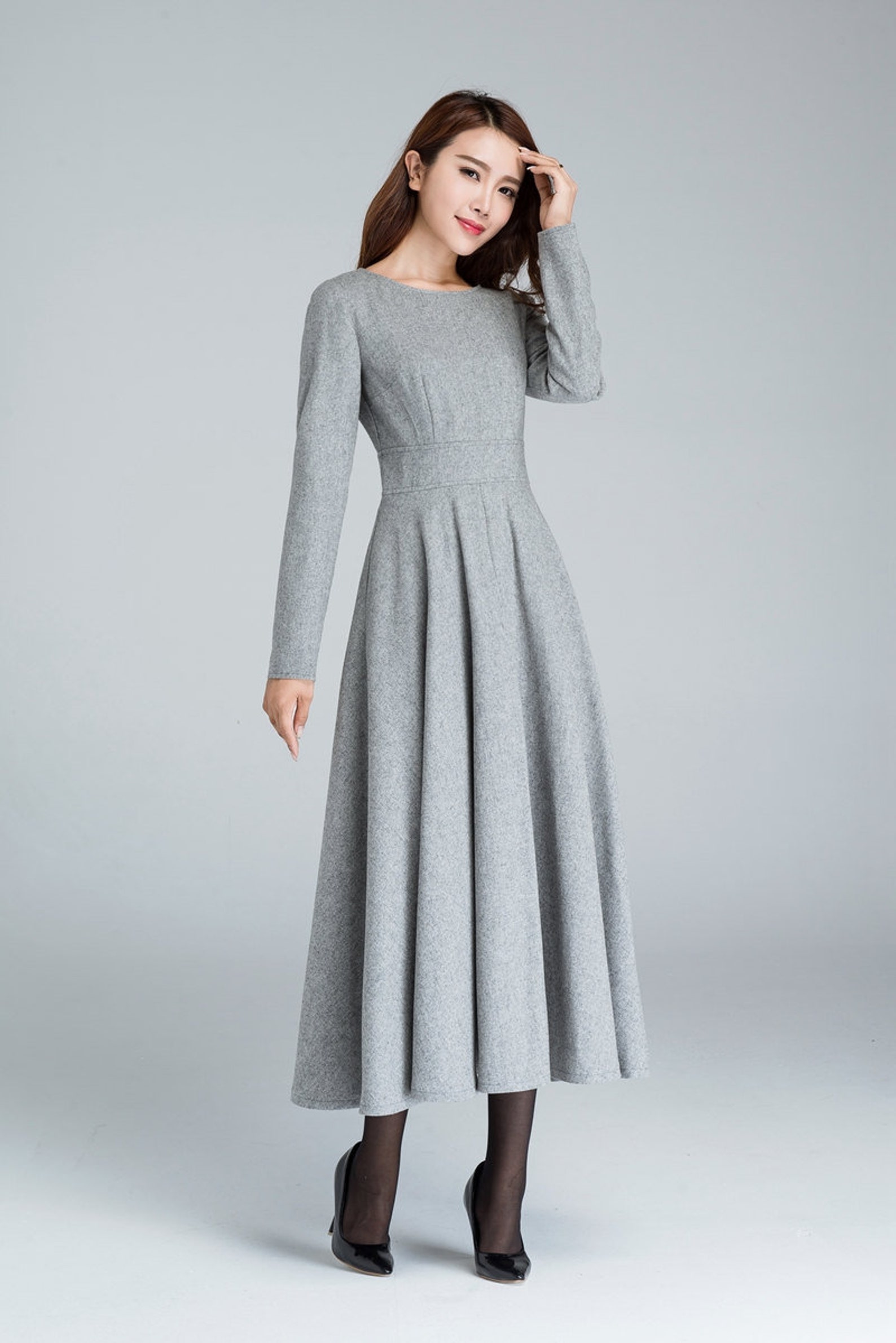 Long Sleeve Wool Dress Gray Dress Wool Dress Woman Dress | Etsy