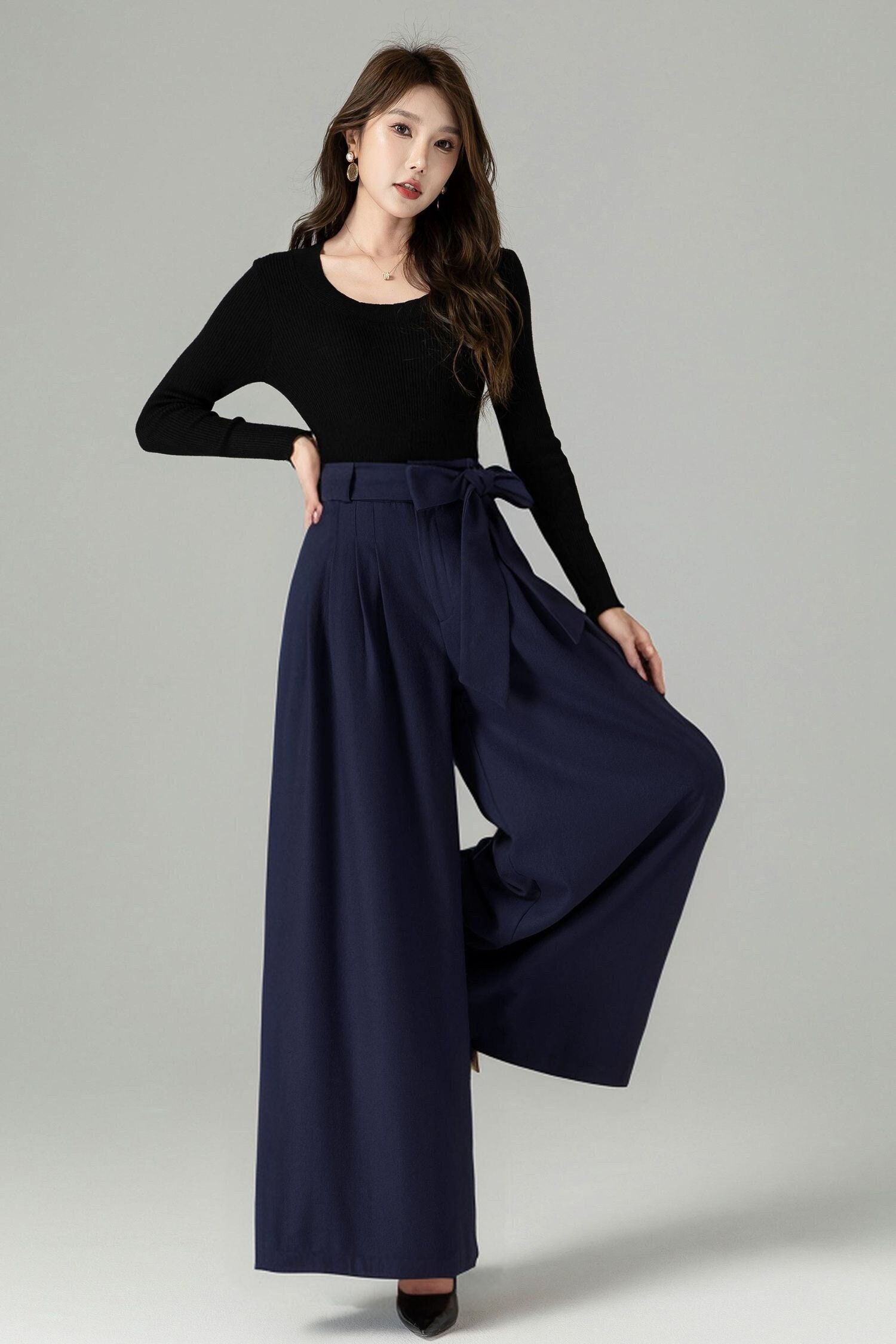 Wide Leg Wool Pants, Dark Blue Long Wool Pants, Belted Palazzo Trousers, Women's Pleated Wool Pants, High Waisted Wool Pants, Xiaolizi 5241 - Etsy Wide Leg Wool Pants, Dark Blue Long Wool Pants, Belted Palazzo Trousers, Women's Pleated Wool Pants, High Waisted Wool Pants, Xiaolizi 5241 - Etsy