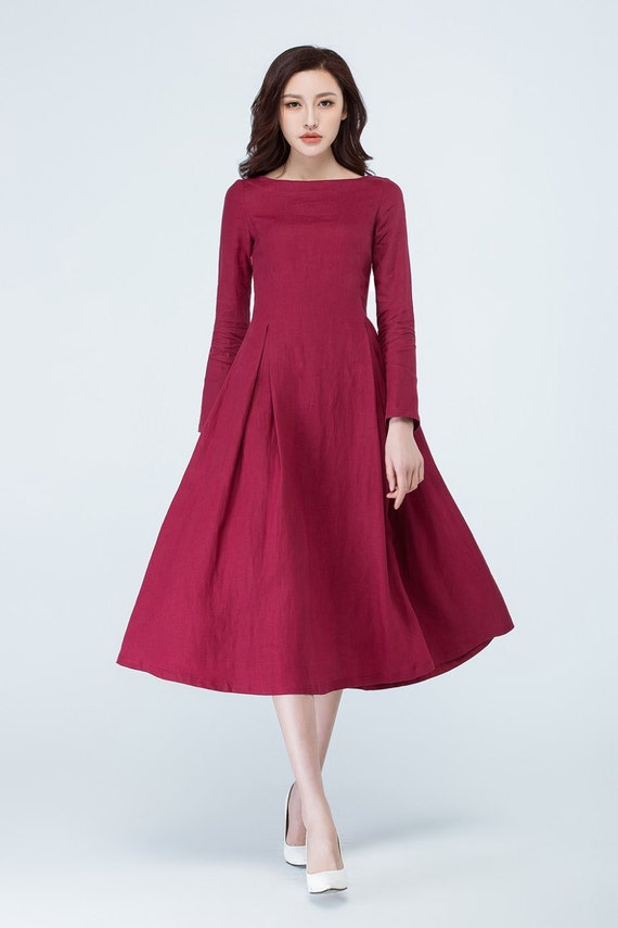 red linen dress party dress fitted dress elegant dress Etsy