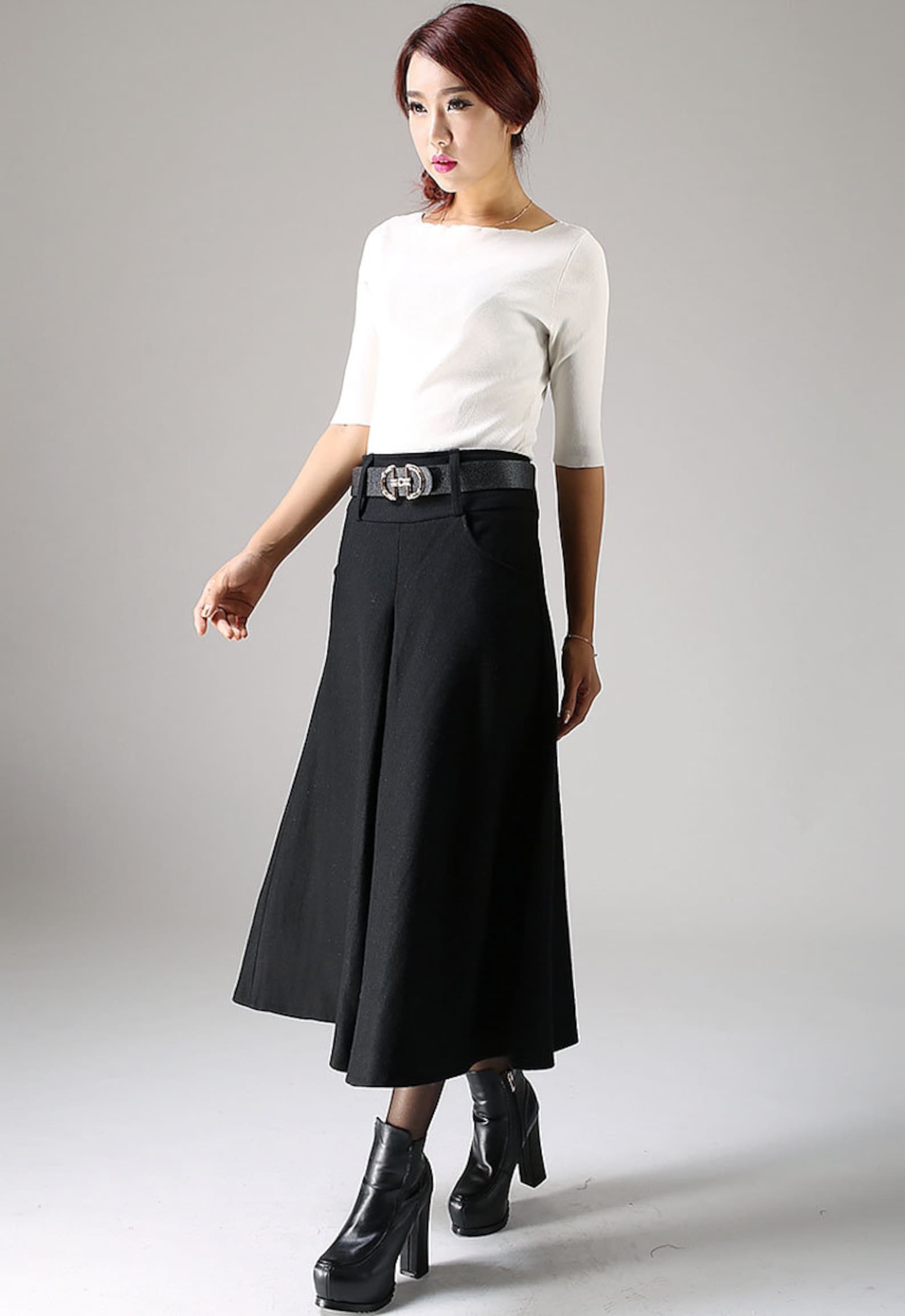 A Line Midi Skirt Wool Skirt Black Skirt Winter Skirt | Etsy