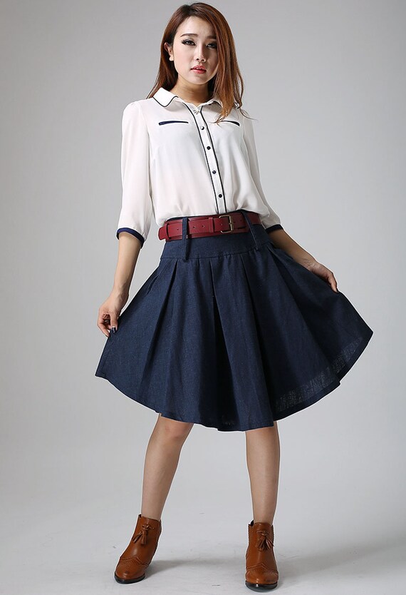 Blue skirt woman linen skirt midi skirt customa made pleated skirt 0906# Blue skirt woman linen skirt midi skirt customa made pleated skirt 0906#