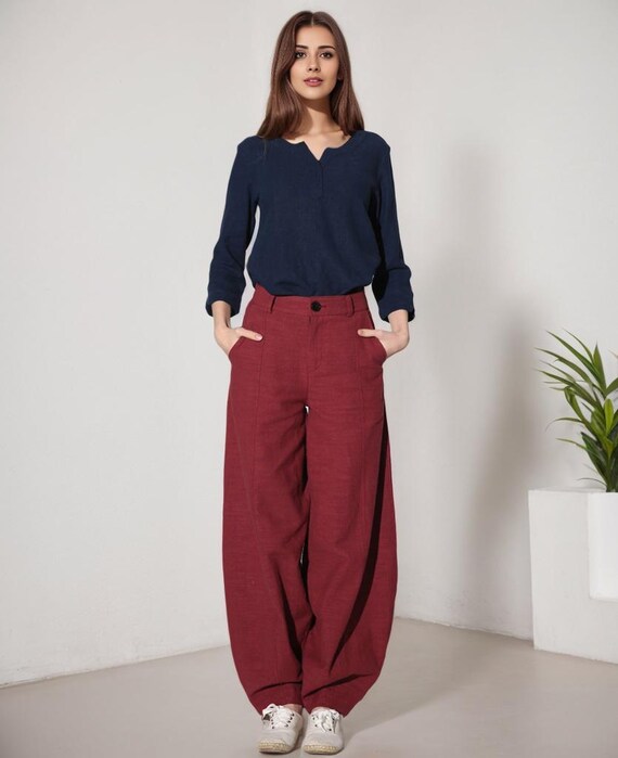 Red linen pants, baggy pants for women 1160# Red linen pants, baggy pants for women 1160#