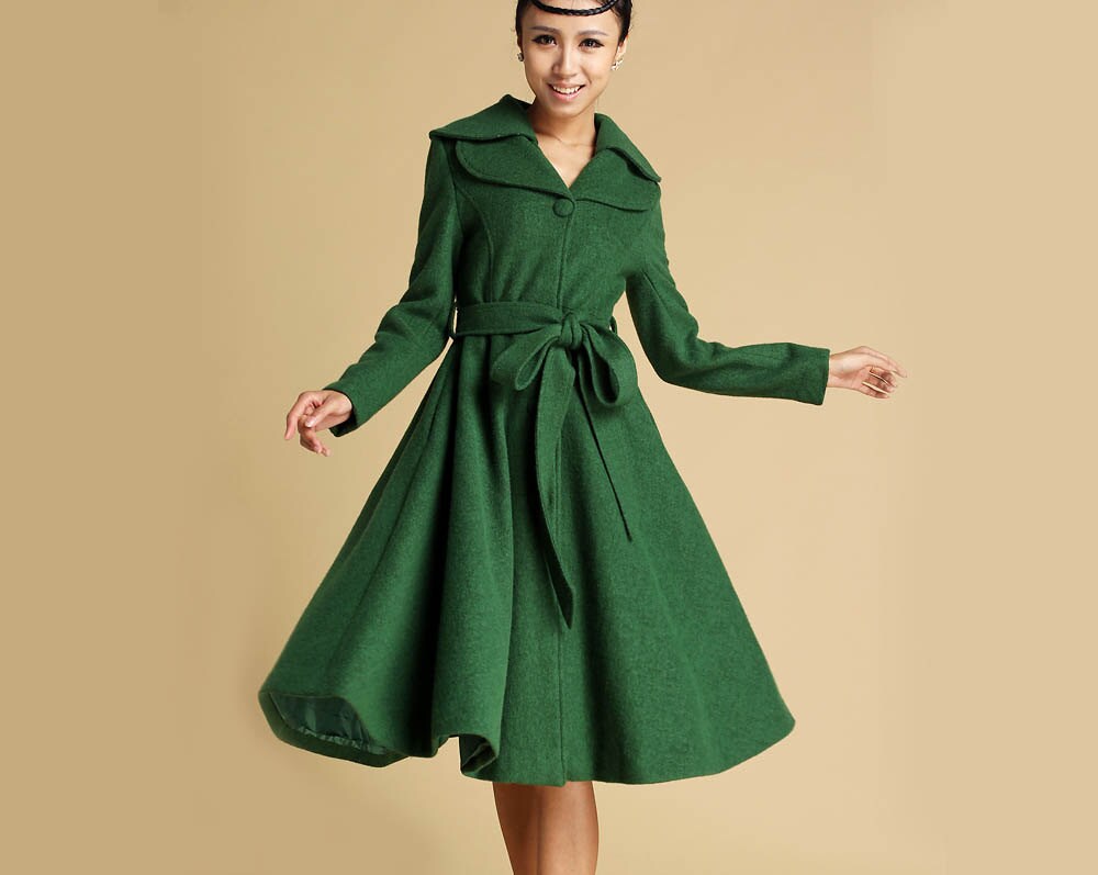 Green coat Wool coat Winter coat black friday sale trench