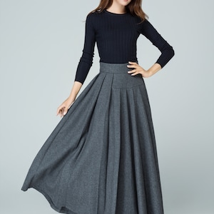 Maxi Wool Skirt, Maxi Skirt, Gray Skirt, Wool Skirt, Pleated Skirt ...