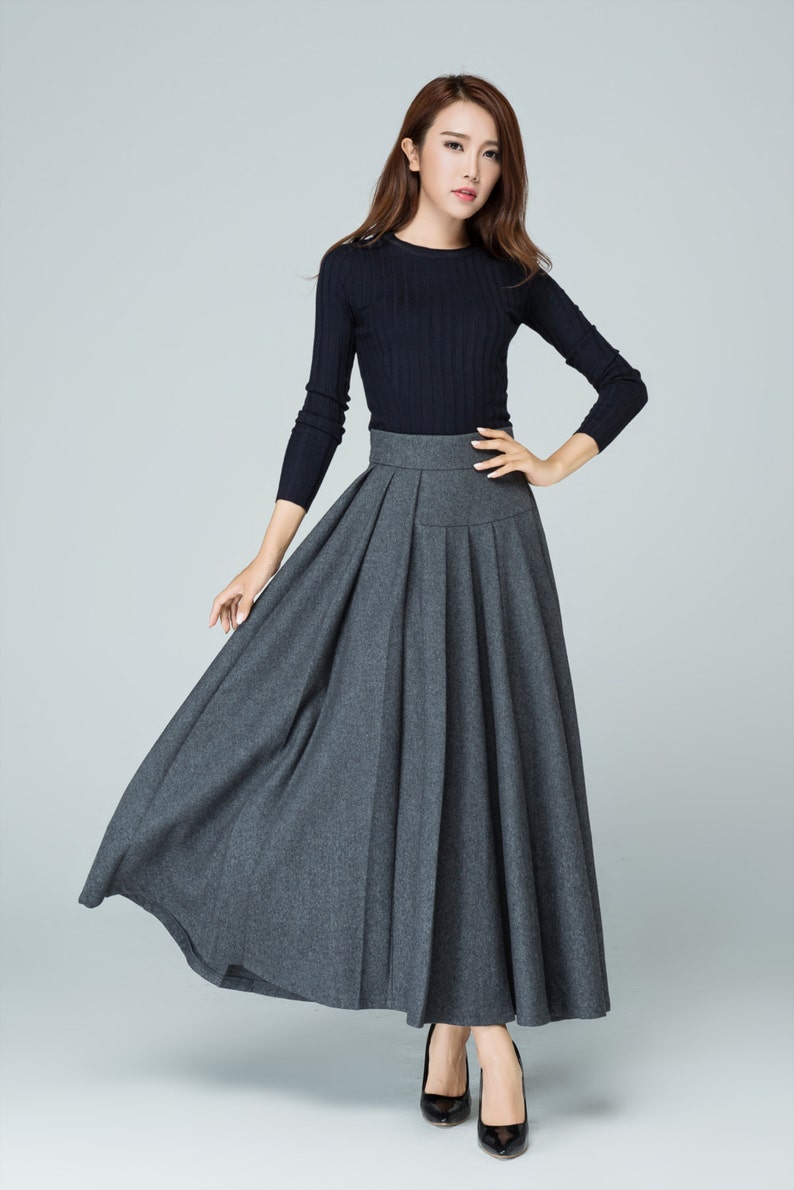 Maxi Wool Skirt Maxi Skirt Gray Skirt Wool Skirt Pleated - Etsy