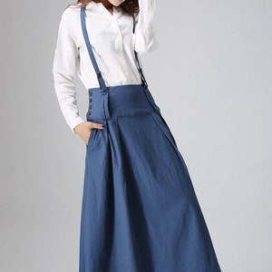 Linen Suspender Skirt Women, High Waisted Maxi Skirt with Pockets, Red Skirt, Custom Made Skirt, Casual Linen Skirt, Summer Fall Skirt 1035 2-blue