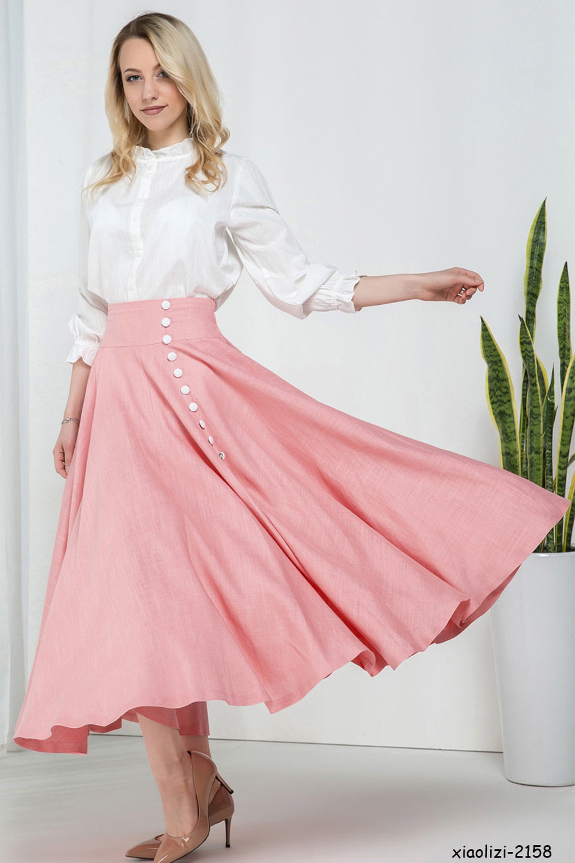 Buttoned front Cotton Linen Maxi skirt Linen skirt Circle Etsy