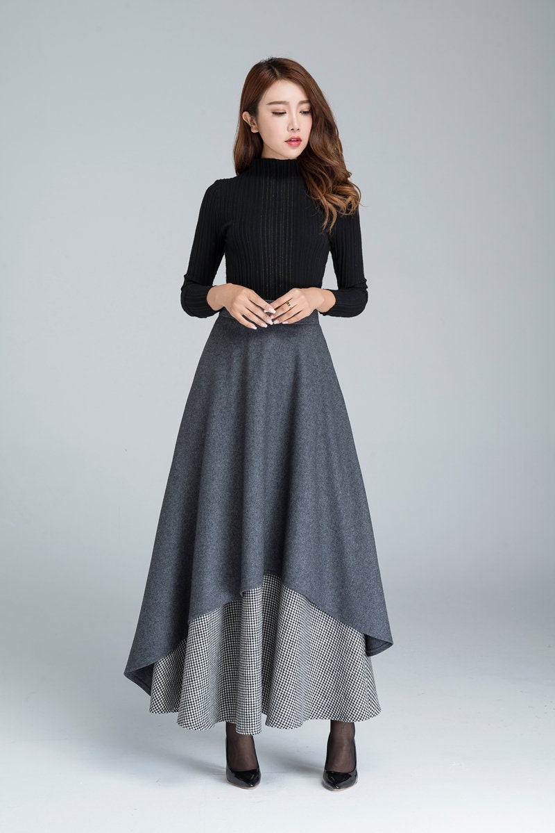 Long Wool Skirt Dark Grey Skirt Gray Wool Skirt Warm Winter - Etsy Norway