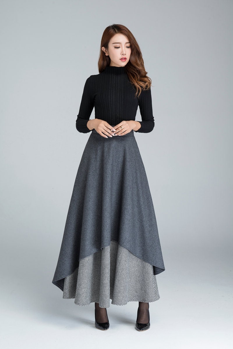 Ladies Long Twill  Skirt- Gray