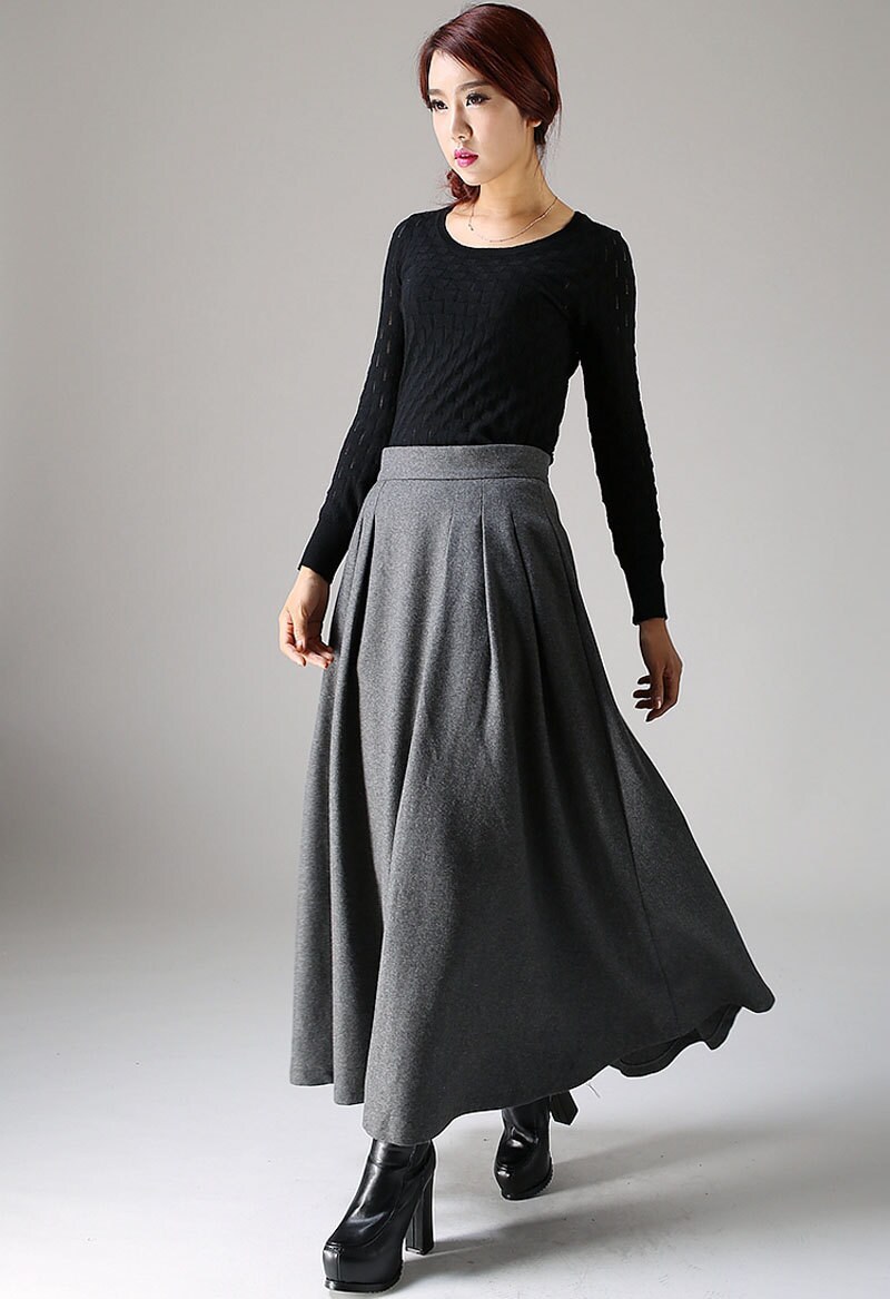 Wool skirt A Line Maxi skirt in gray winter skirt long | Etsy