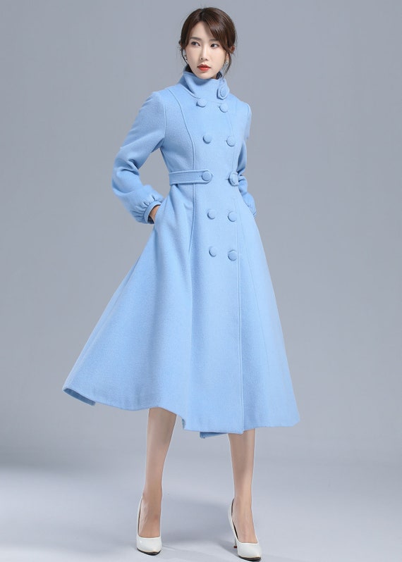 blue wool coat womens