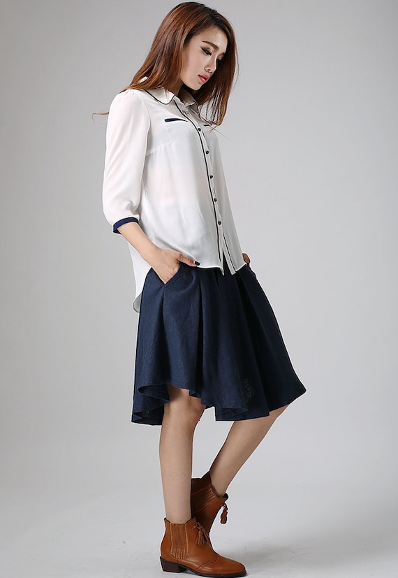 Blue skirt woman linen skirt midi skirt customa made pleated skirt 0906# Blue skirt woman linen skirt midi skirt customa made pleated skirt 0906#
