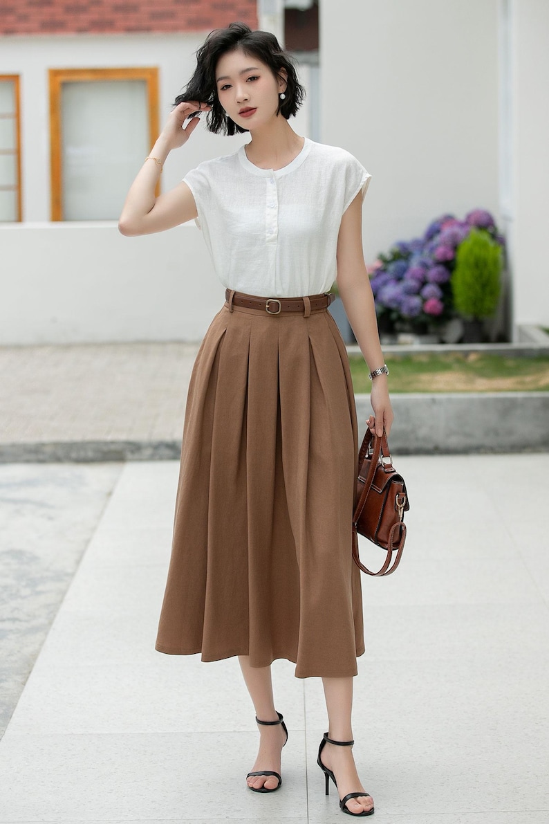 Blusa blanca de lino puro, estilo vintage con botones en la parte delantera, ideal para la oficina en verano, Xiaolizi 5992 imagen 10