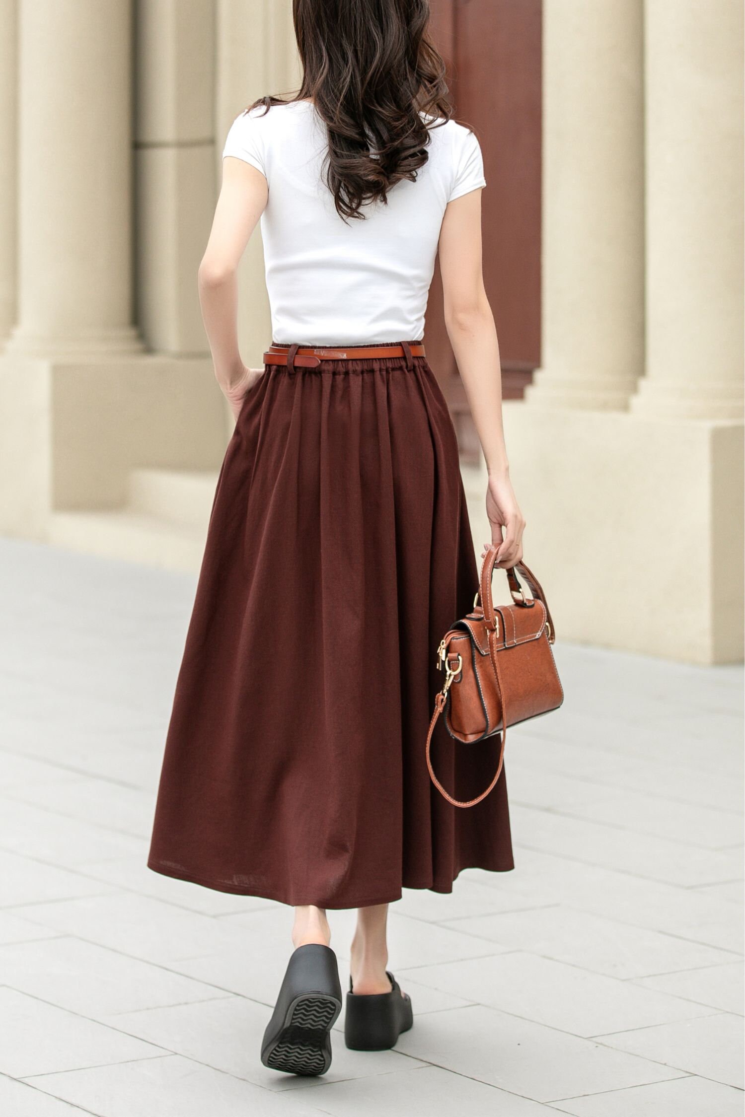 スカート little suzie wool cut skirt pants Brown Midi Wool Skirt, Houndstooth Wool Skirt, High Waisted