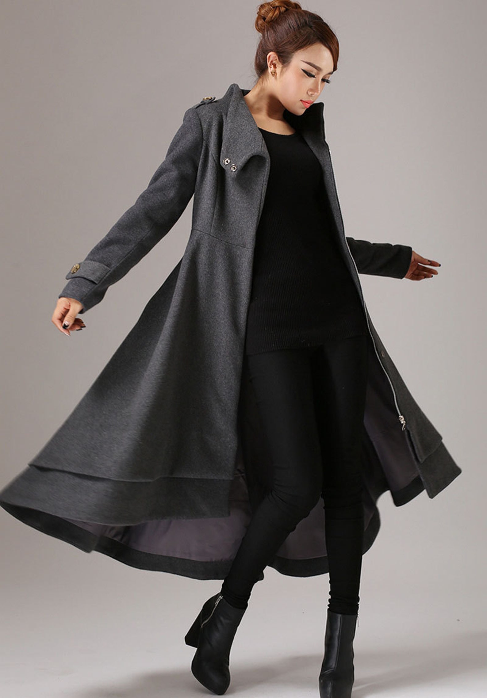 Gray Wool Coats Long Wool Coat Women Winter Coat Wool Coat Swing 
