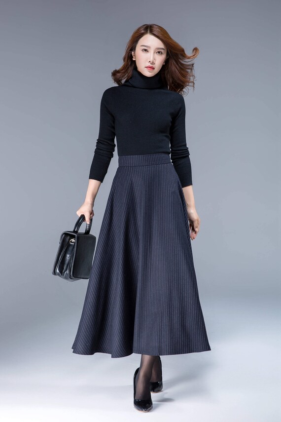 Navy Blue Skirt
 Navy blue skirt wool stripe skirt wool skirt high waisted