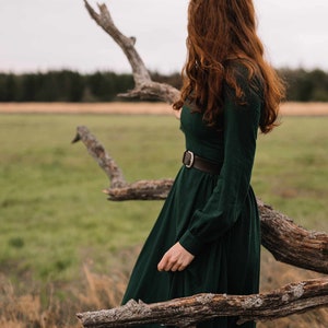 Women's Vintage Inspired Long Sleeve Medieval Maxi Dress, Green Long Linen Dress, Modest Linen dress, Spring Autumn Dress, Xiaolizi 1454 image 4