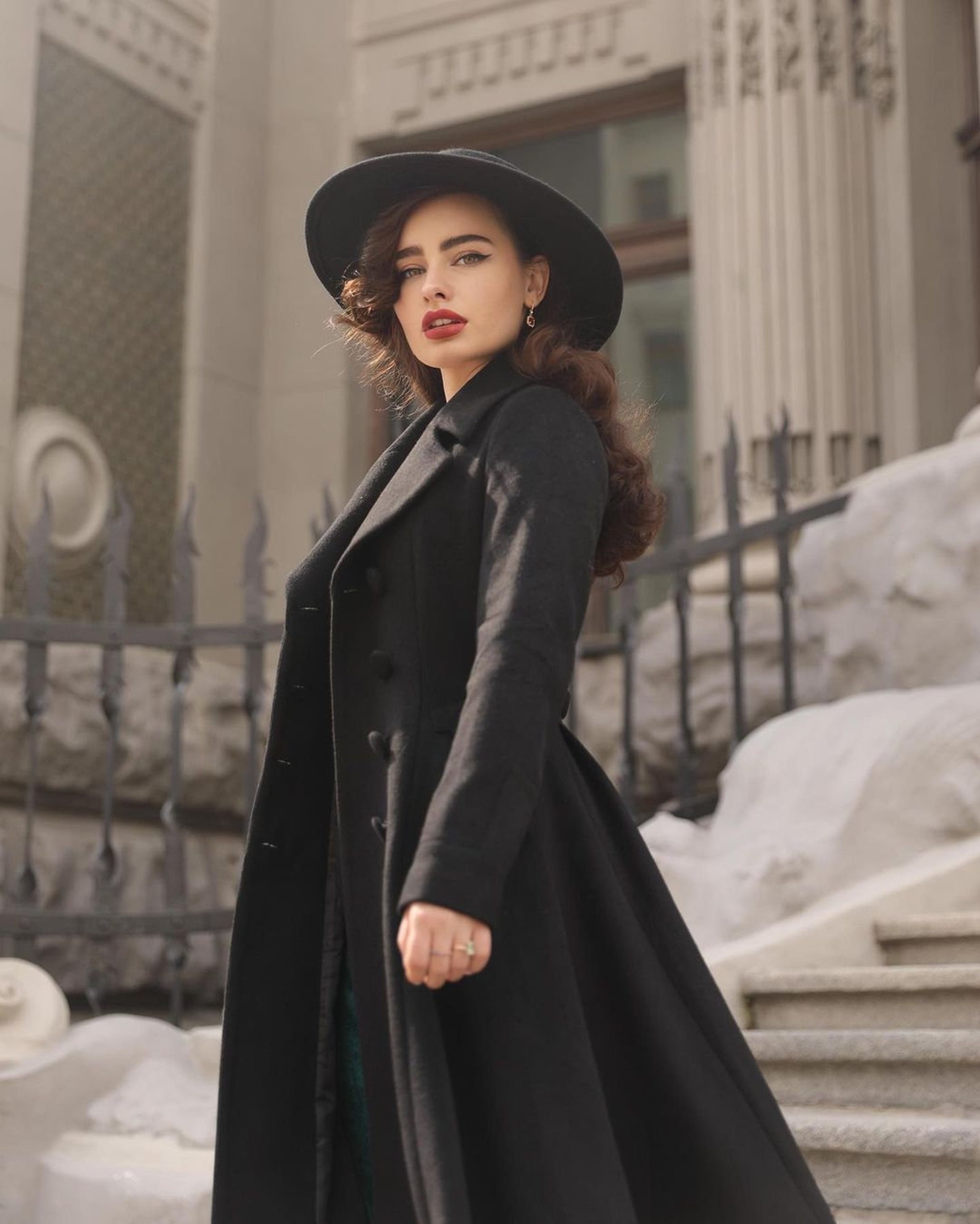 Vintage Inspired Long Wool Coat in Black Winter Fall Wool | Etsy